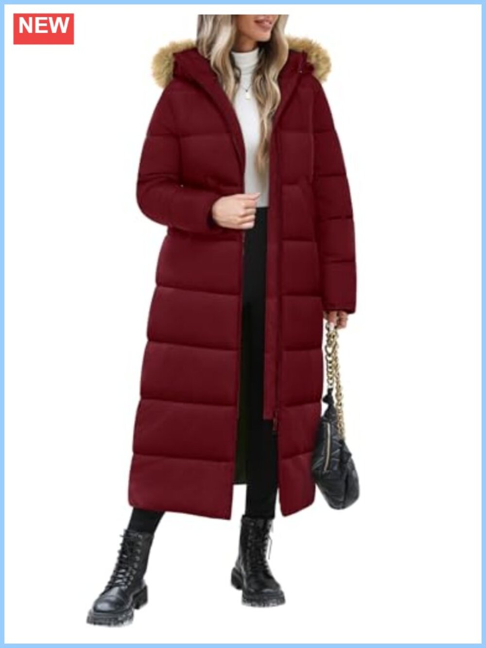 Long Puffer Coat Women Faux Fur Hood Quilted Winter Jacket Outerwear